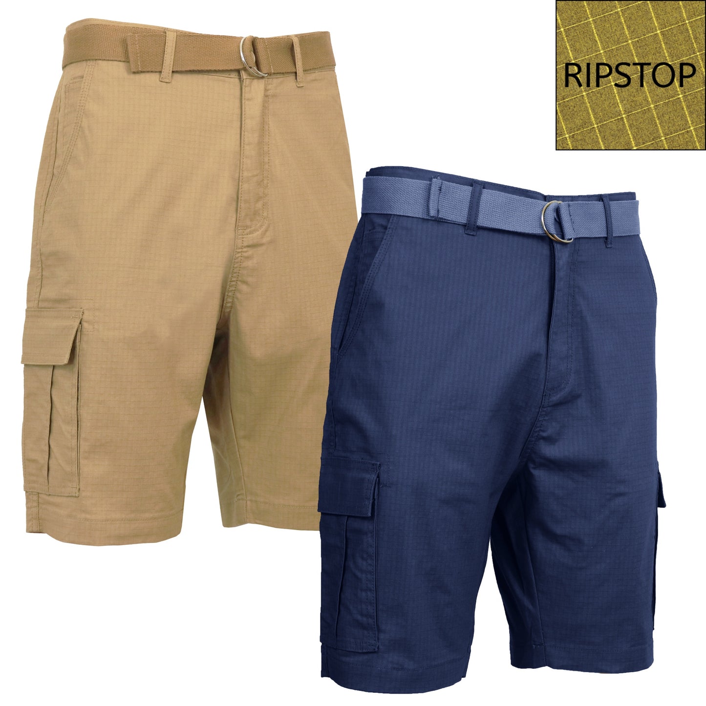 2-Pack Men's Cotton Stretch Ripstop Cargo Shorts With Belt
