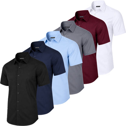 3-Pack Mens Short Sleeve Slim-Fit Design Dress Shirts (S-3XL)