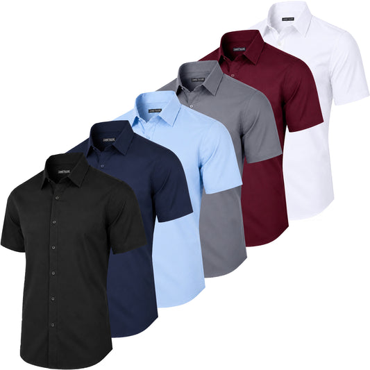 3-Pack Mens Short Sleeve Slim-Fit Design Dress Shirts (S-3XL)