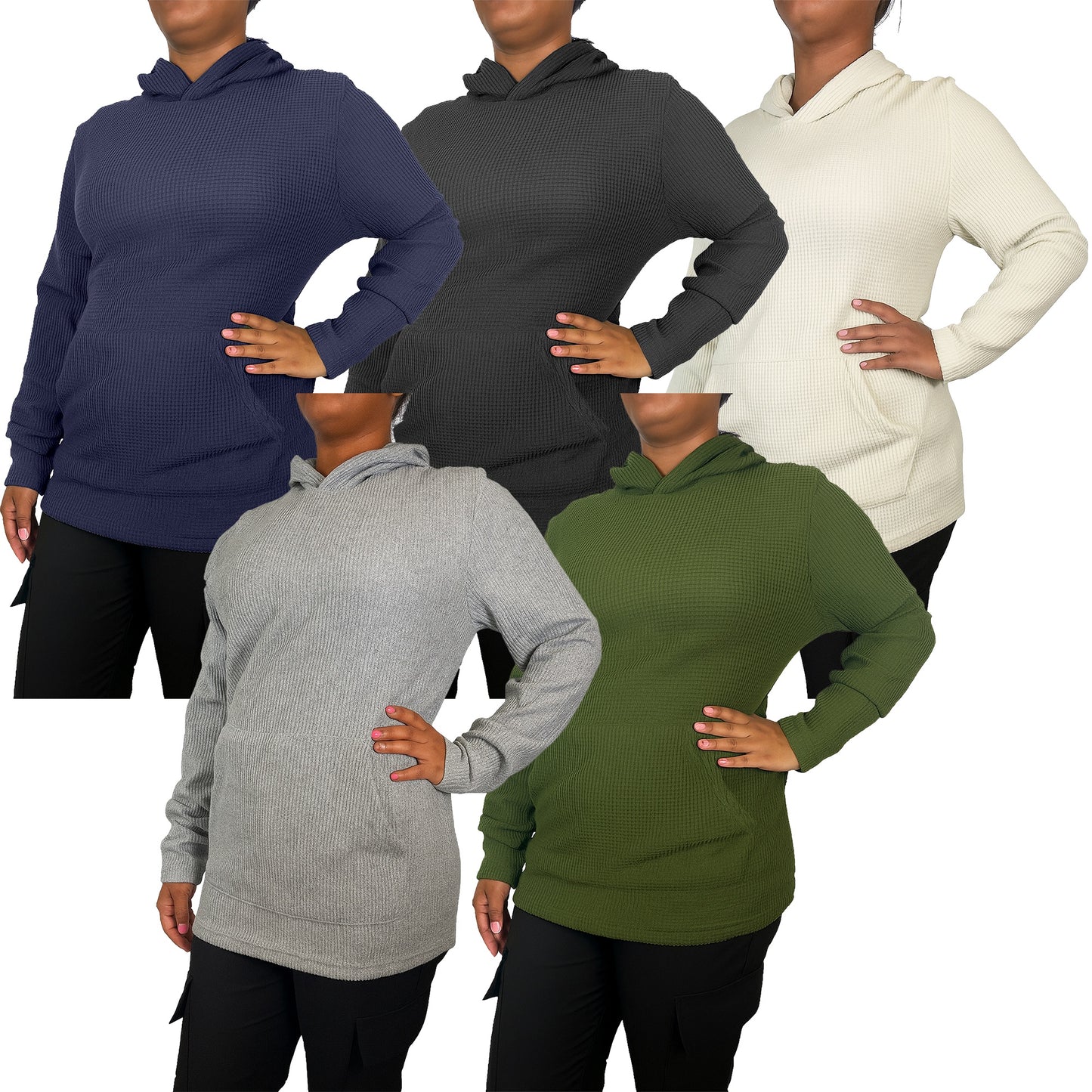 Womens Waffle Knit Thermal Pullover Hoodie (S-3XL)