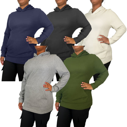 Womens Waffle Knit Thermal Pullover Hoodie (S-3XL)