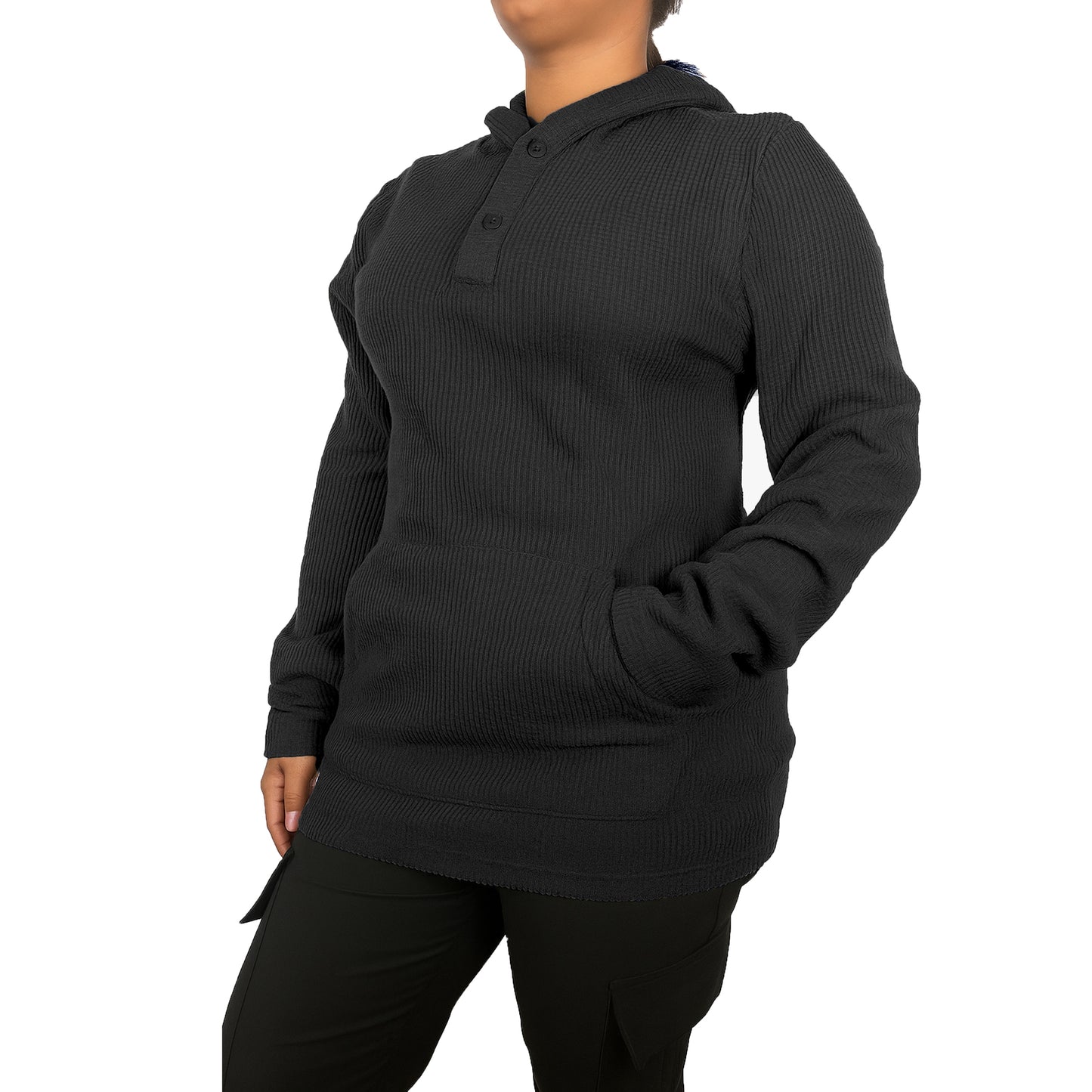 Womens Waffle Knit Thermal Pullover Hoodie (S-3XL)