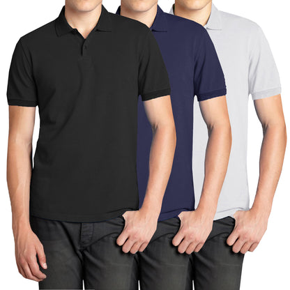 3-Pack Men’s Short Sleeve Pique Polo Shirt with Ribbed Collar and Breathable Cotton-Blend Fabric (S-3XL)