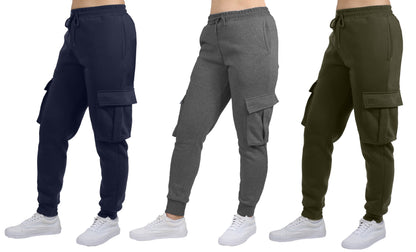 3-Pack Women's Loose Fit Fleece Jogger Sweatpants with Velcro Cargo Pockets (S-2XL)