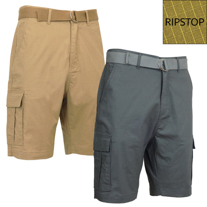 2-Pack Men's Cotton Stretch Ripstop Cargo Shorts With Belt