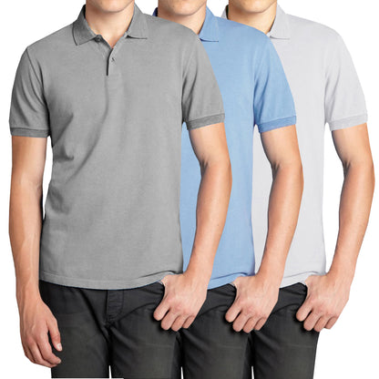 3-Pack Men’s Short Sleeve Pique Polo Shirt with Ribbed Collar and Breathable Cotton-Blend Fabric (S-3XL)