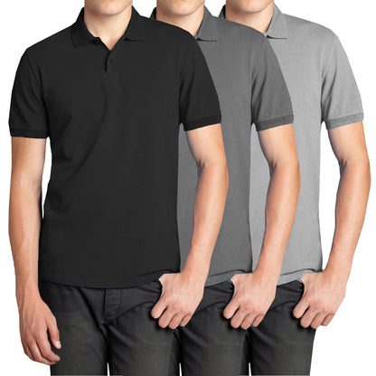3-Pack Men’s Short Sleeve Pique Polo Shirt with Ribbed Collar and Breathable Cotton-Blend Fabric (S-3XL)