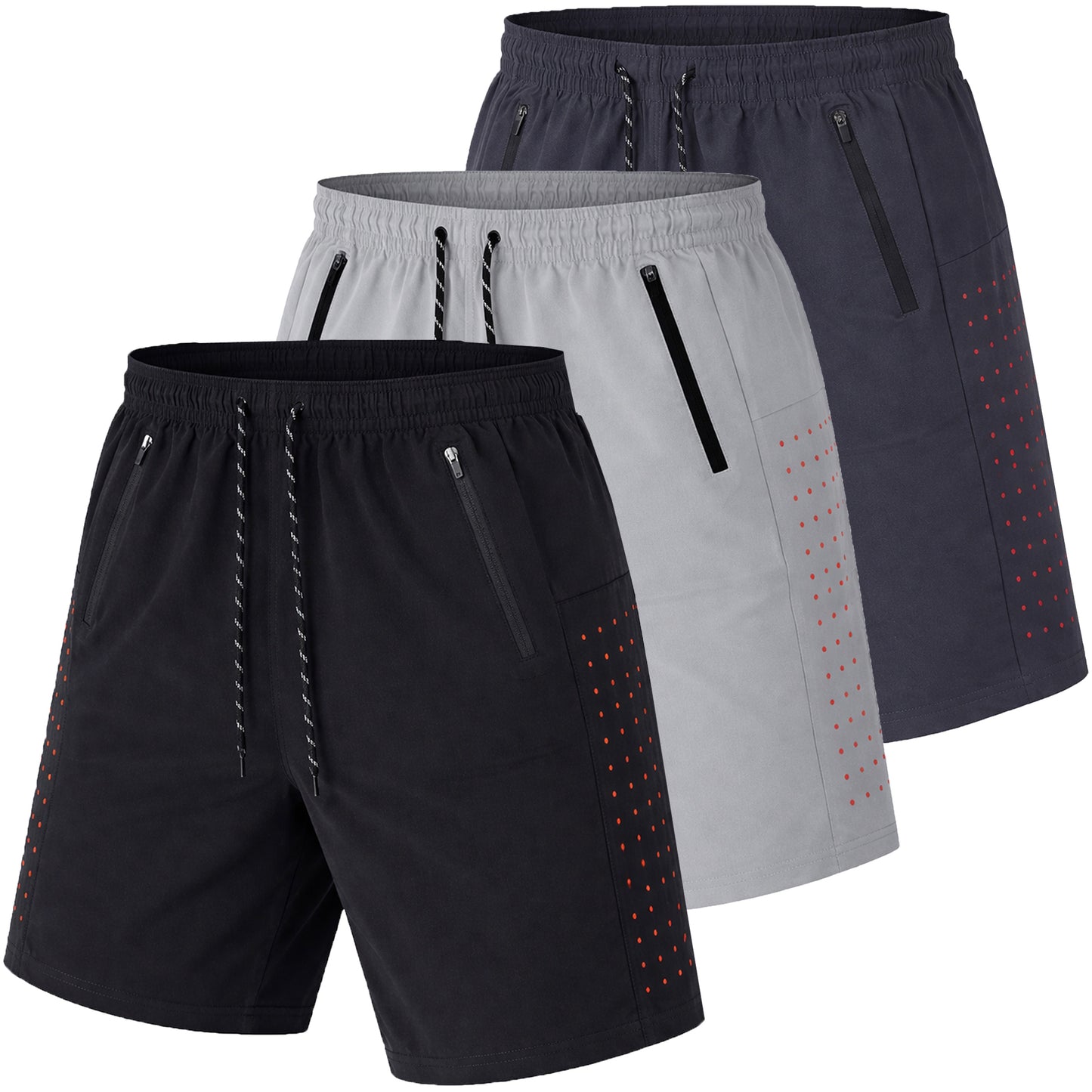 Men's 3-Pack Performance Training Shorts With Zipper Pockets (Sizes, S to 2XL)