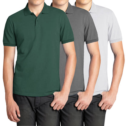 3-Pack Men’s Short Sleeve Pique Polo Shirt with Ribbed Collar and Breathable Cotton-Blend Fabric (S-3XL)