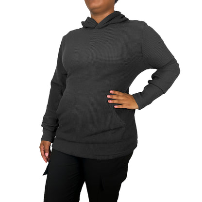 Womens Waffle Knit Thermal Pullover Hoodie (S-3XL)