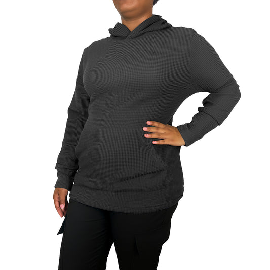 Womens Waffle Knit Thermal Pullover Hoodie (S-3XL)