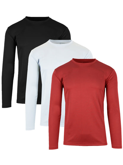 3-Pack Men's Long Sleeve Moisture-Wicking Crew Neck Tees – Quick Dry, Odor Resistant, Wrinkle-Free Active Shirts