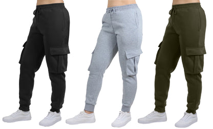 3-Pack Women's Loose Fit Fleece Jogger Sweatpants with Velcro Cargo Pockets (S-2XL)