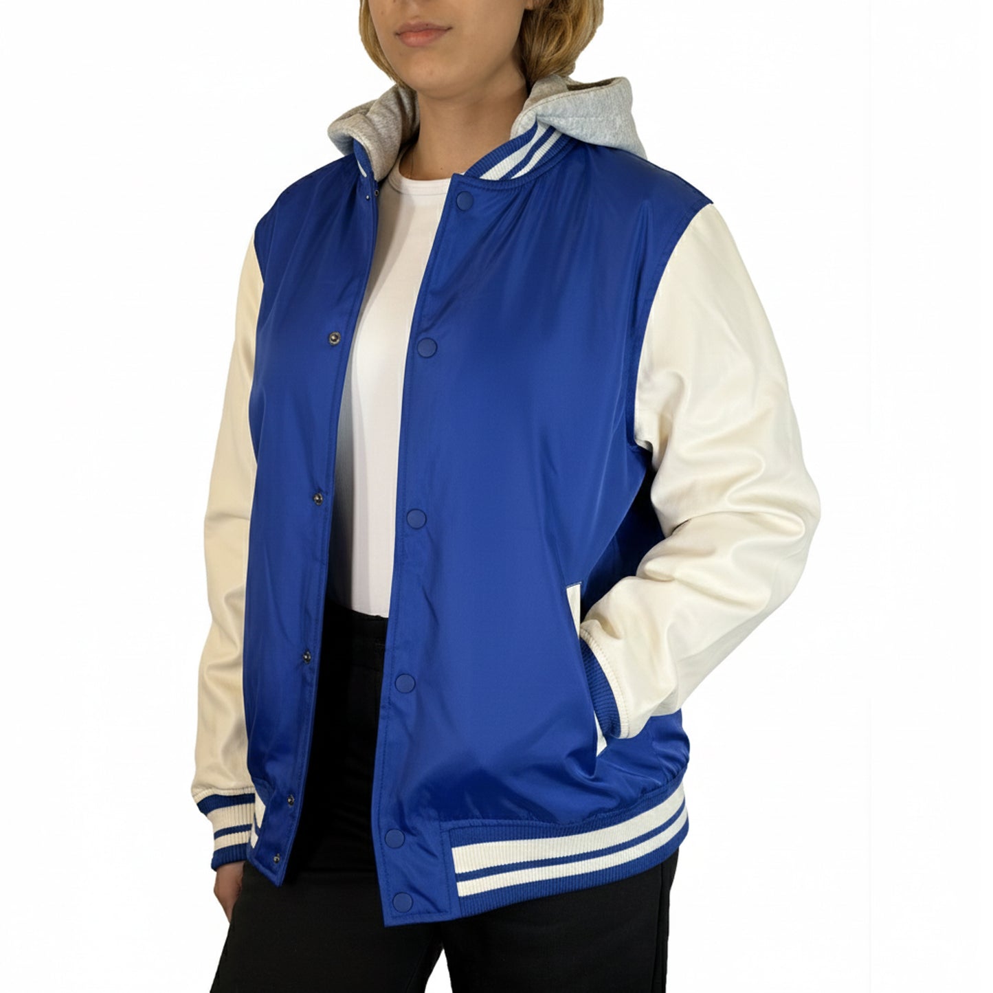 Women’s Hooded Varsity Jacket w/ Detachable Hood