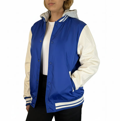 Women’s Hooded Varsity Jacket w/ Detachable Hood