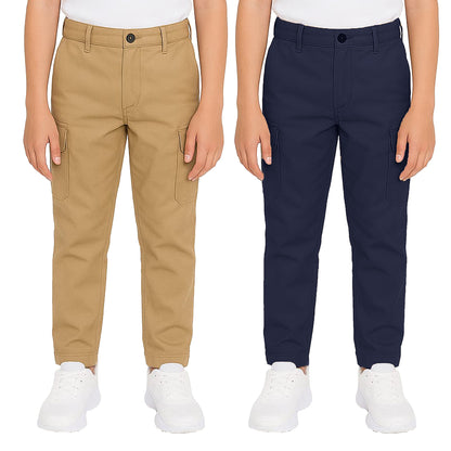 2-Pack Boy’s Super Stretch Cotton Cargo Pants – Durable, Comfy & Functional Everyday Wear