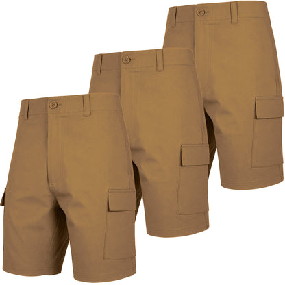 Men’s 3-Pack Super Stretch Cargo Shorts with Button Closure and Zipper Pockets (Sizes: 30-42)
