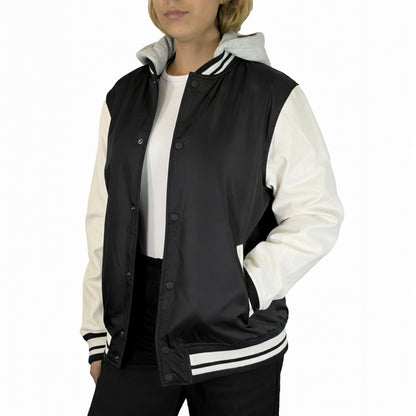 Women’s Hooded Varsity Jacket w/ Detachable Hood
