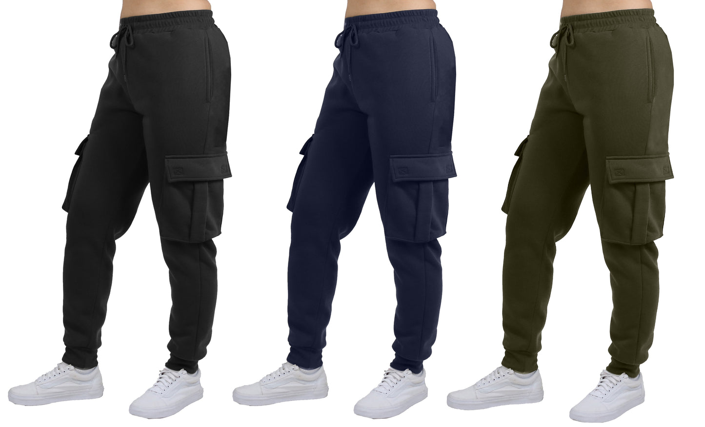 3-Pack Women's Loose Fit Fleece Jogger Sweatpants with Velcro Cargo Pockets (S-2XL)