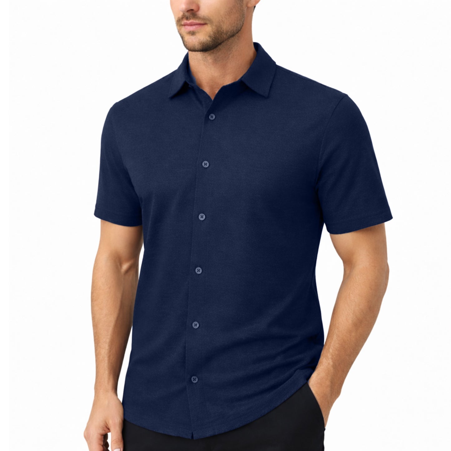 Men’s Modern-Fit Short Sleeve Knit Button Down Shirts (Size:- S-3XL)