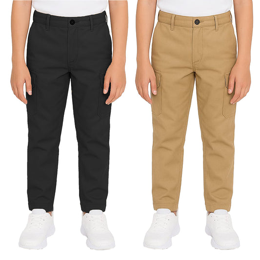 2-Pack Boy’s Super Stretch Cotton Cargo Pants – Durable, Comfy & Functional Everyday Wear