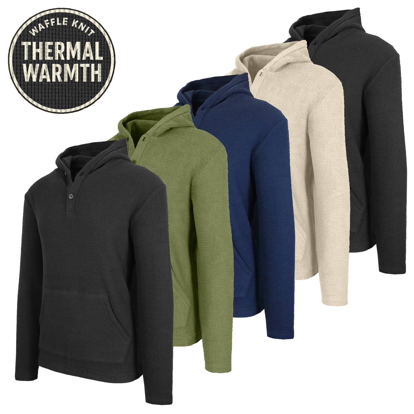 Men's Waffle Knit Thermal Pullover Hoodie (S-3XL)
