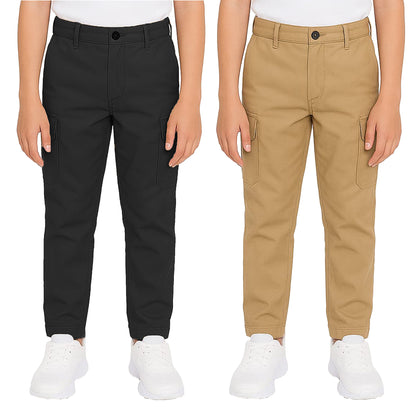 2-Pack Boy’s Super Stretch Cotton Cargo Pants – Durable, Comfy & Functional Everyday Wear