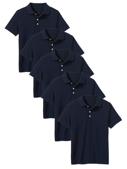 5-Pack Boys' Classic School Uniform Polo Shirt – Breathable, Soft Cotton Blend, Tagless & Fade-Resistant (4-20)