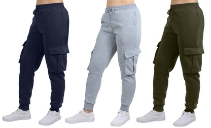 3-Pack Women's Loose Fit Fleece Jogger Sweatpants with Velcro Cargo Pockets (S-2XL)