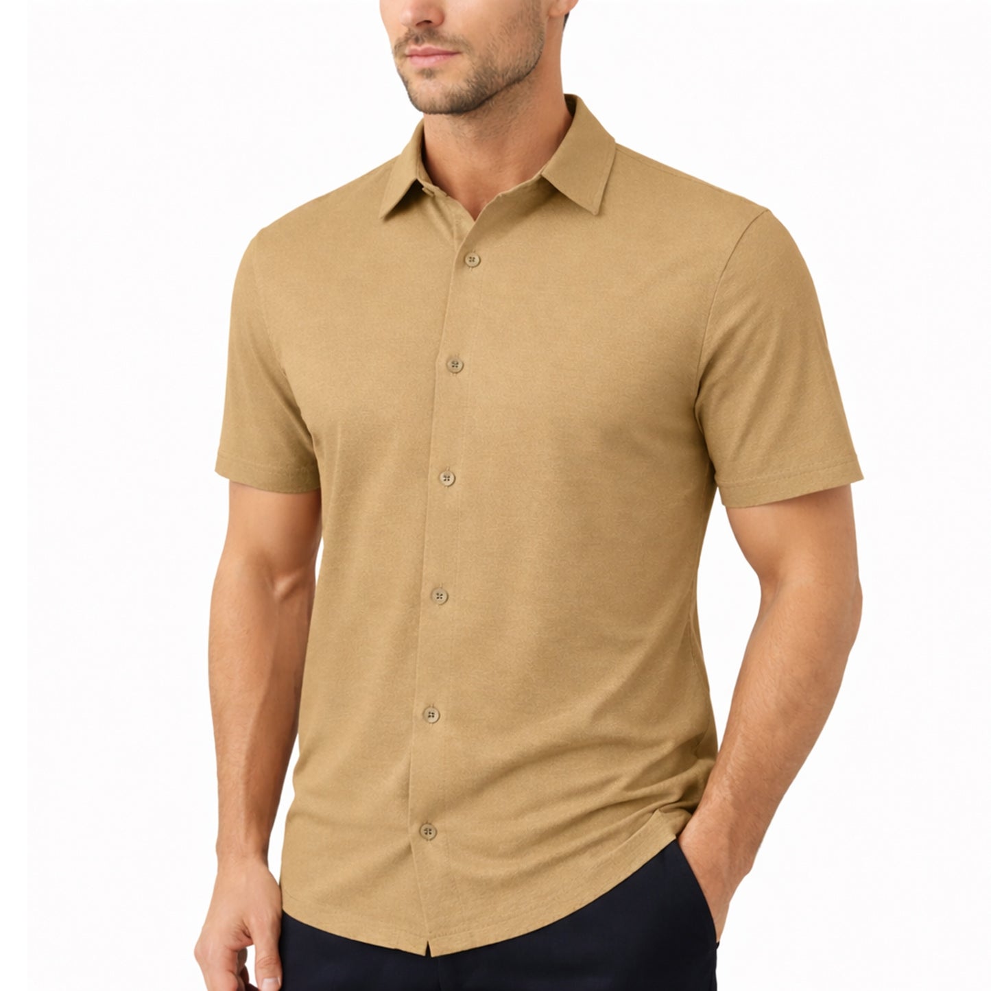 Men’s Modern-Fit Short Sleeve Knit Button Down Shirts (Size:- S-3XL)