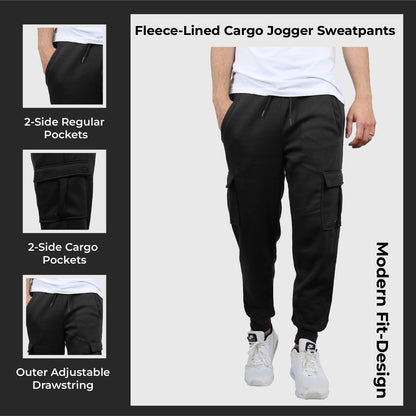 3-Pack Men's Slim Fit Fleece Jogger Sweatpants with Velcro Cargo Pockets (S-2XL)