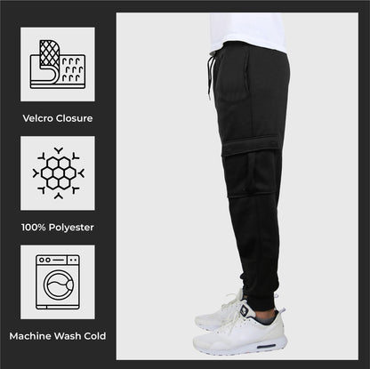 3-Pack Men's Slim Fit Fleece Jogger Sweatpants with Velcro Cargo Pockets (S-2XL)