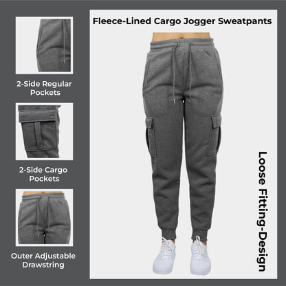 3-Pack Women's Loose Fit Fleece Jogger Sweatpants with Velcro Cargo Pockets (S-2XL)