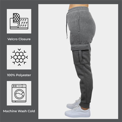 3-Pack Women's Loose Fit Fleece Jogger Sweatpants with Velcro Cargo Pockets (S-2XL)