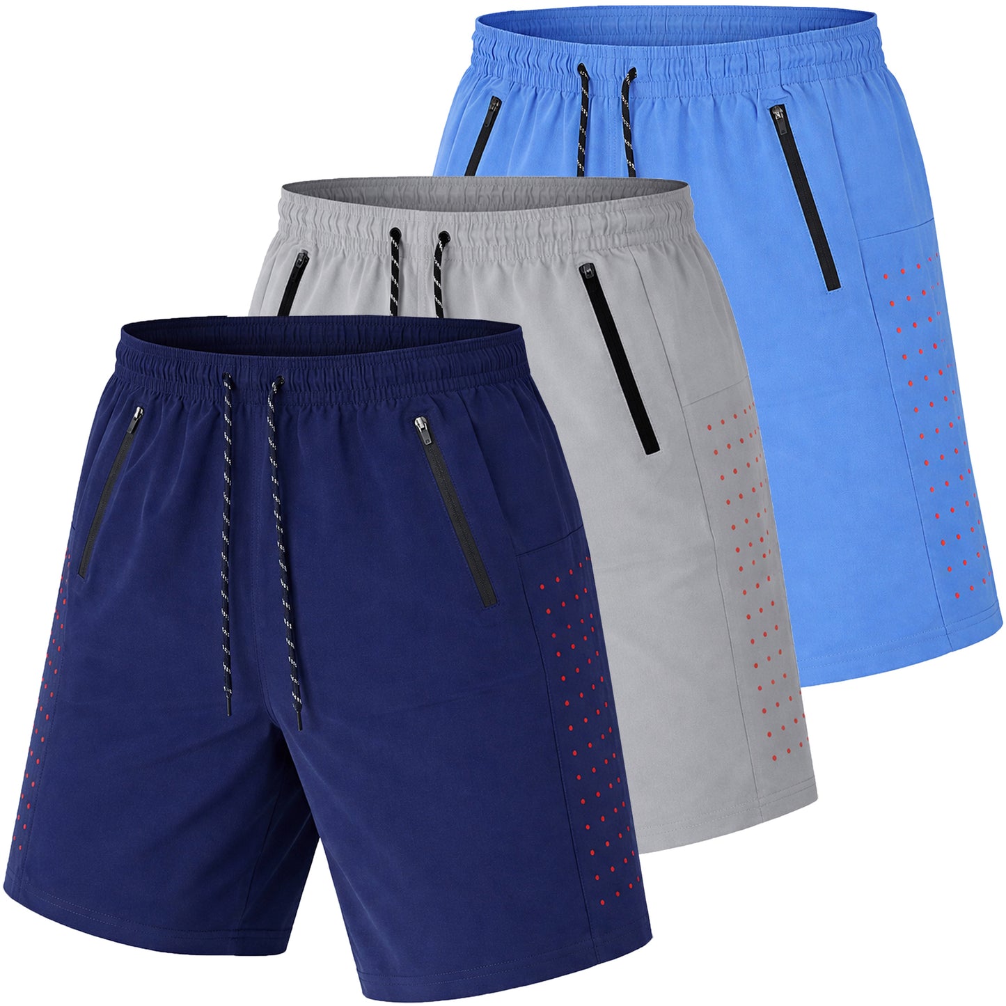 Men's 3-Pack Performance Training Shorts With Zipper Pockets (Sizes, S to 2XL)