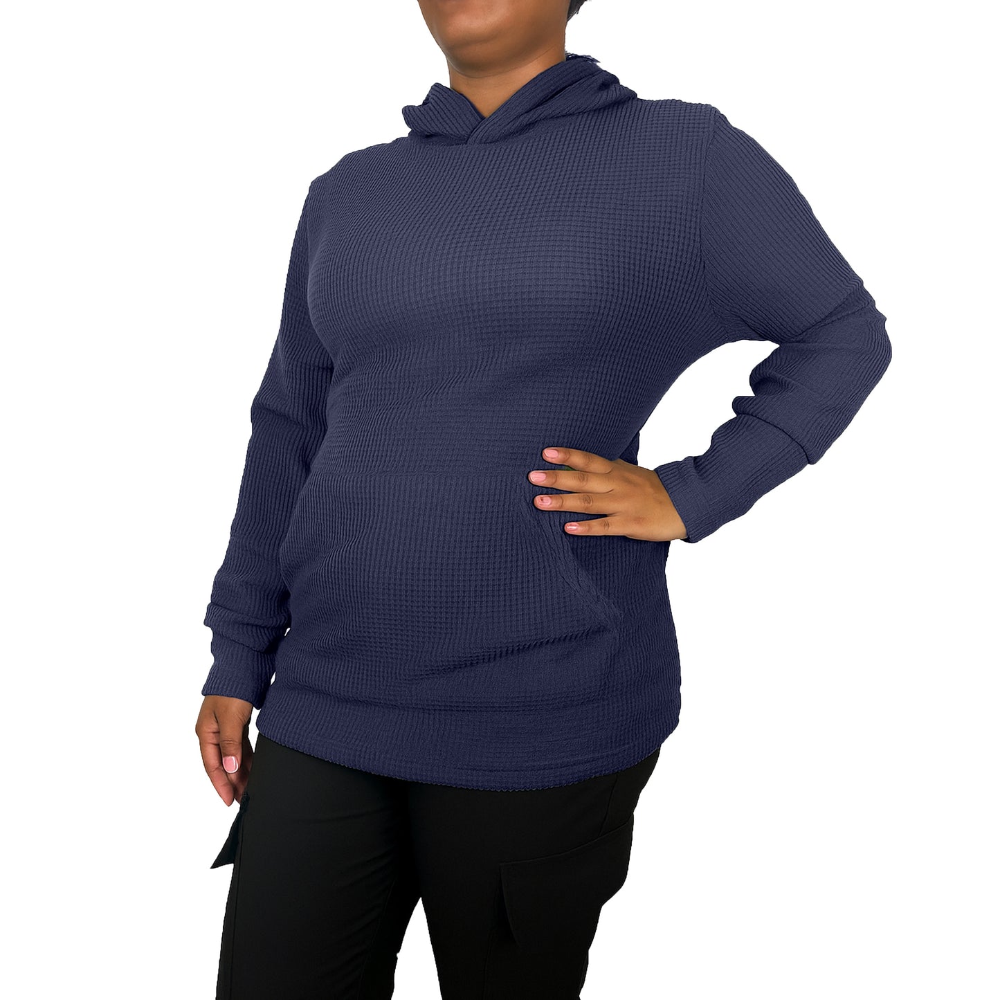 Womens Waffle Knit Thermal Pullover Hoodie (S-3XL)