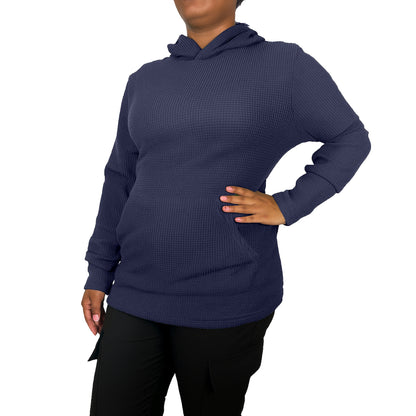 Womens Waffle Knit Thermal Pullover Hoodie (S-3XL)