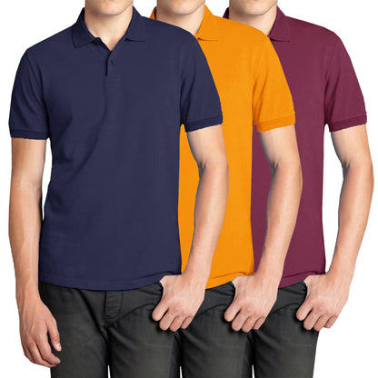3-Pack Men’s Short Sleeve Pique Polo Shirt with Ribbed Collar and Breathable Cotton-Blend Fabric (S-3XL)