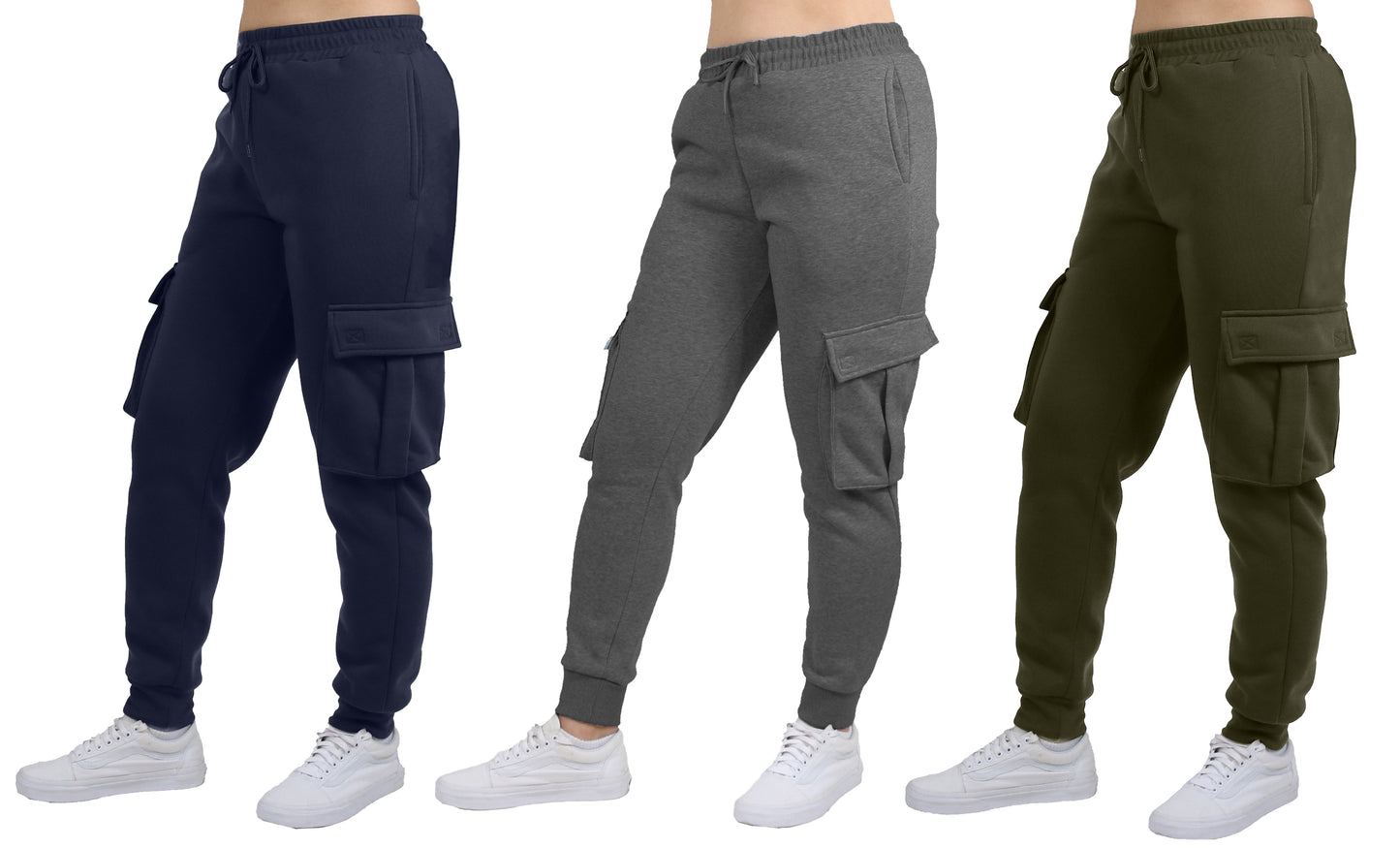 3-Pack Women's Loose Fit Fleece Jogger Sweatpants with Velcro Cargo Pockets (S-2XL)