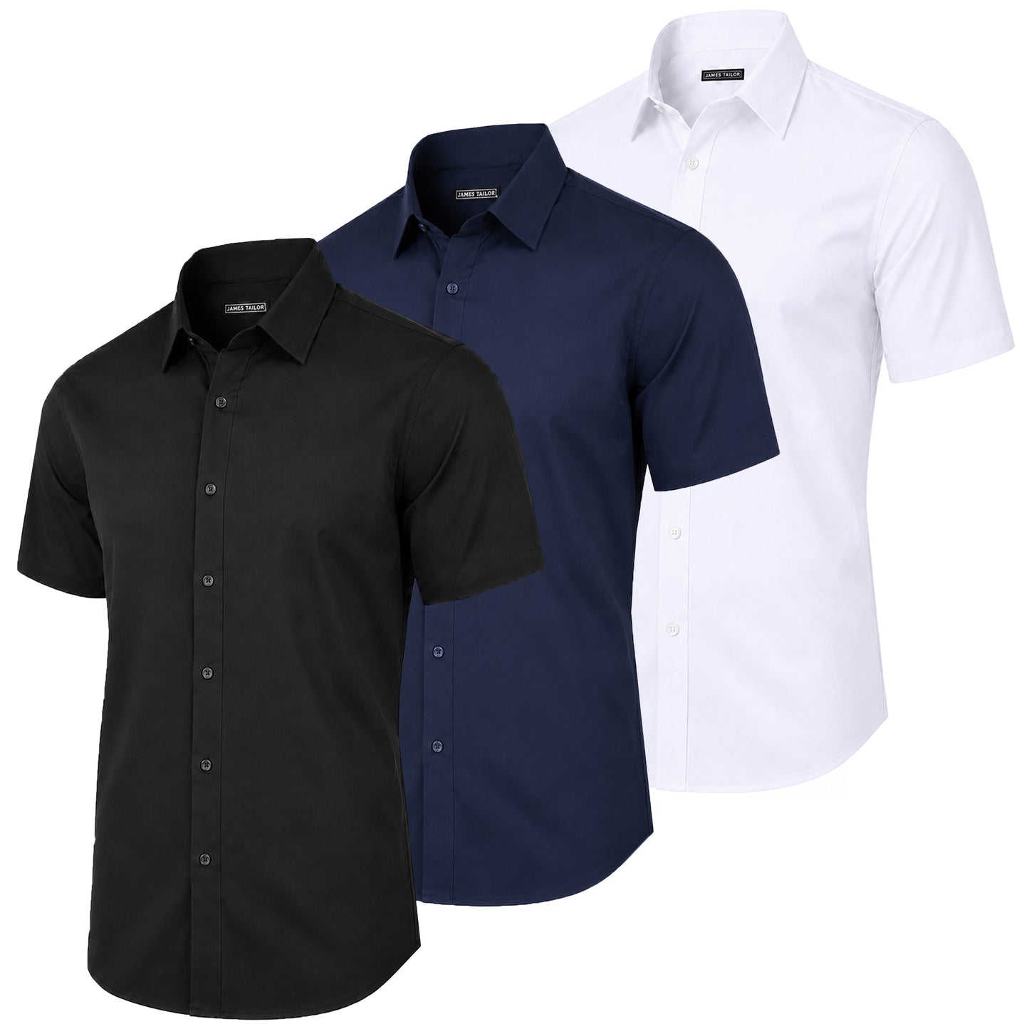 3-Pack Mens Short Sleeve Slim-Fit Design Dress Shirts (S-3XL)