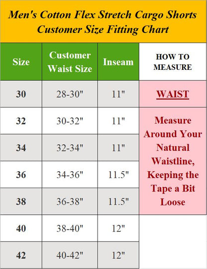 Men's Cotton Flex Stretch Cargo Shorts w/o Belt (Sizes: 30 - 42)