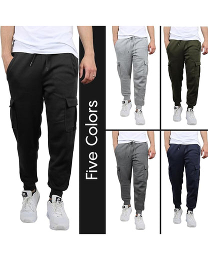 3-Pack Men's Slim Fit Fleece Jogger Sweatpants with Velcro Cargo Pockets (S-2XL)
