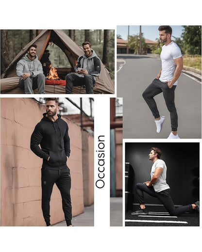3-Pack Men's Slim Fit Fleece Jogger Sweatpants with Velcro Cargo Pockets (S-2XL)