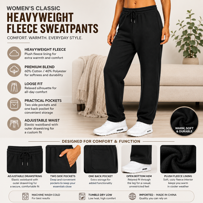 Women's Loose Fit  Classic Heavyweight Fleece Sweatpants with Open Bottom (S-3XL)