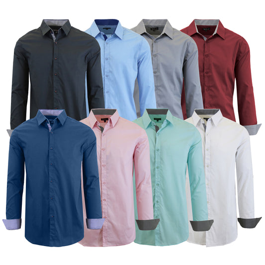 Men's Long Sleeve Solid Dress Shirts - Slim-Fit, Comfortable & Versatile for Everyday & Formal Wear (S-2XL)