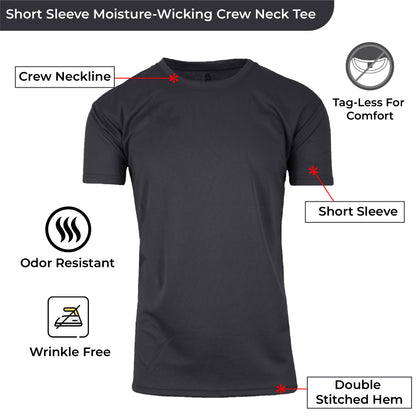 5-Pack Men's Short Sleeve Moisture-Wicking Quick Dry Performance Crew Neck Tee (S-2XL)