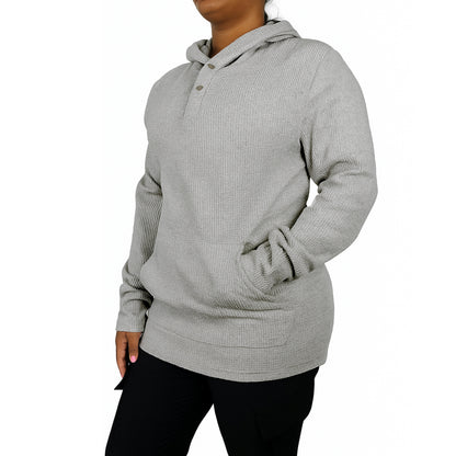 Womens Waffle Knit Thermal Pullover Hoodie (S-3XL)