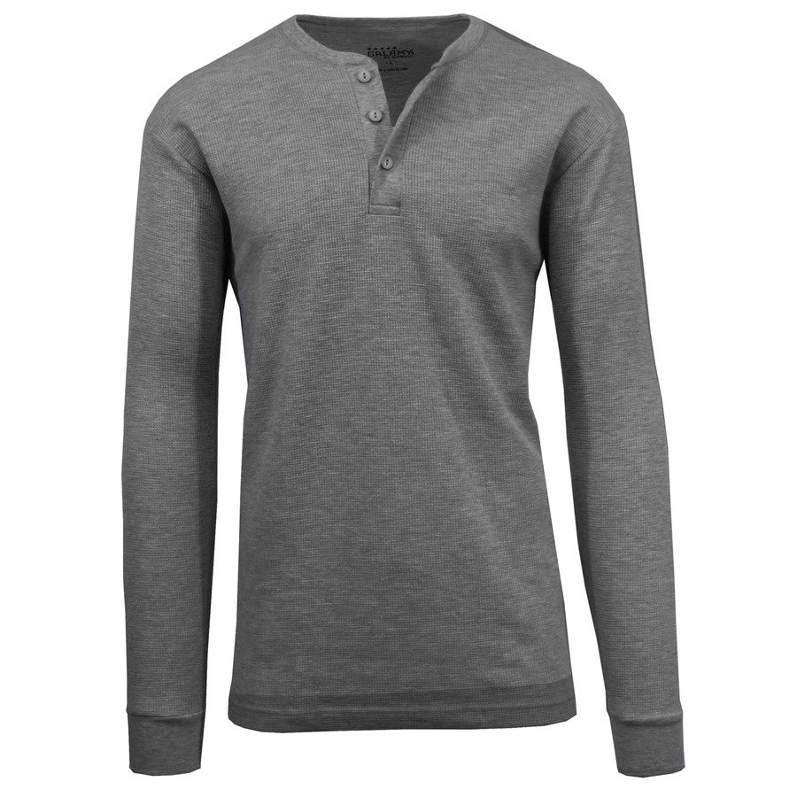 Mens Long Sleeve Henley Thermal Tee (S-3XL)