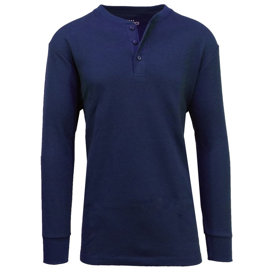 Mens Long Sleeve Henley Thermal Tee (S-3XL)