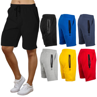 3-Pack Women's Loose-Fit Tech Fleece Shorts – Soft, Breathable Fabric with Zipper Pocket & Adjustable Waistband